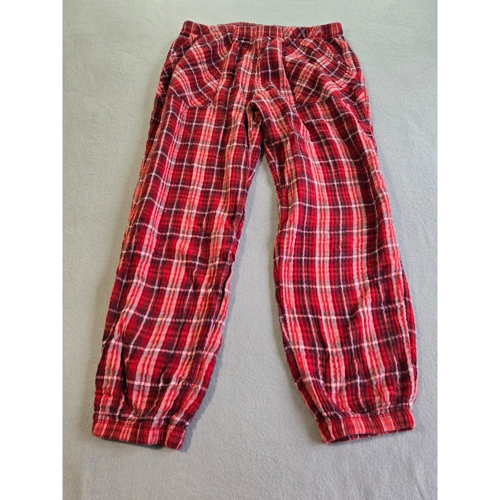Aerie Pajama Jogger Pants Womens‎ Medium Red Plaid Elastic Waist Cozy Gauze